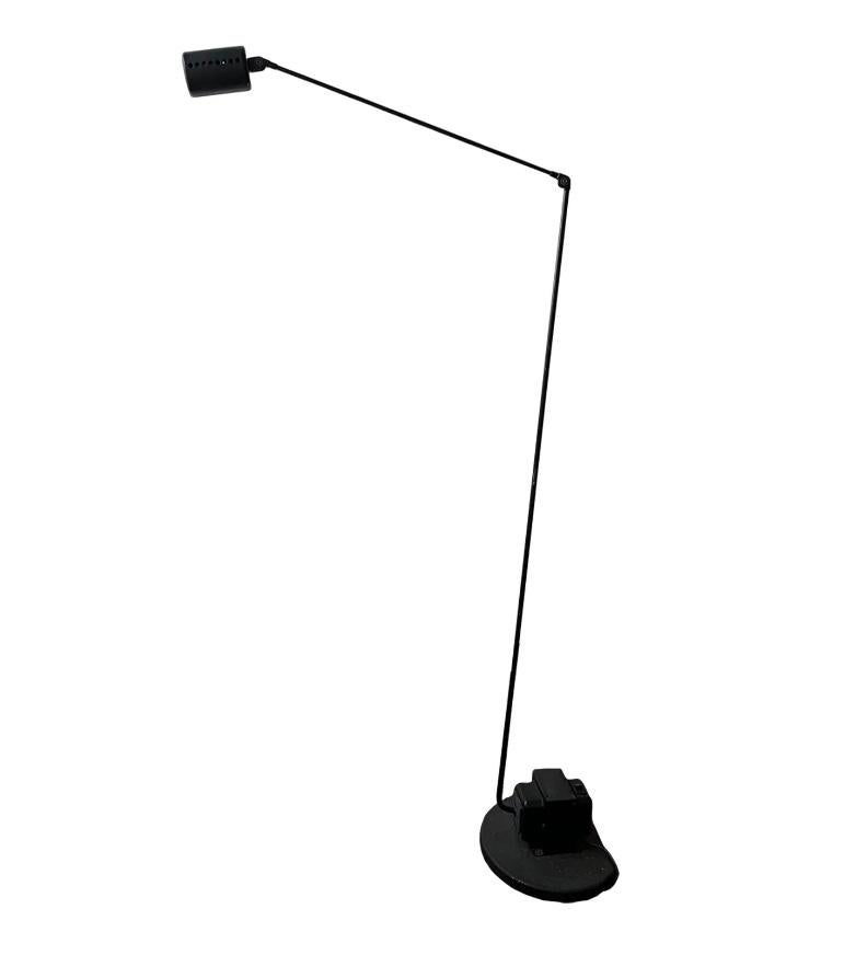 Daphine Terra floor lamp was originally designed by Tommaso Cimini in Italy, 1972. Composed of a metal frame with an articulated arm and diffuser which pivots 360° and an adjustable shade. Requires one LED 8w bulb. On/off floor switch. 