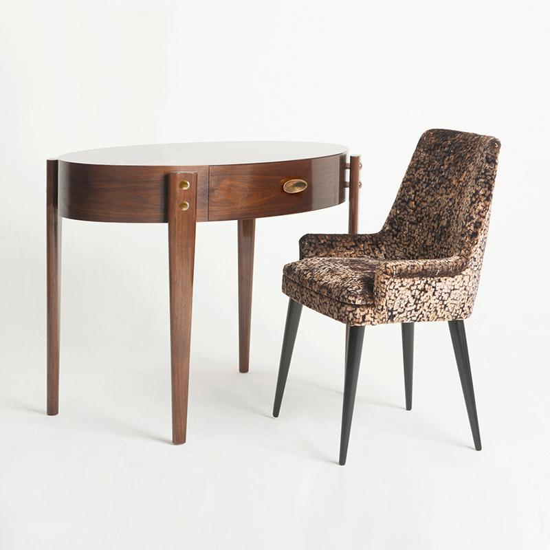 Mid-Century Modern Daphne Desk or Table - Bespoke - shown in Walnut, Antique Silver Handles For Sale