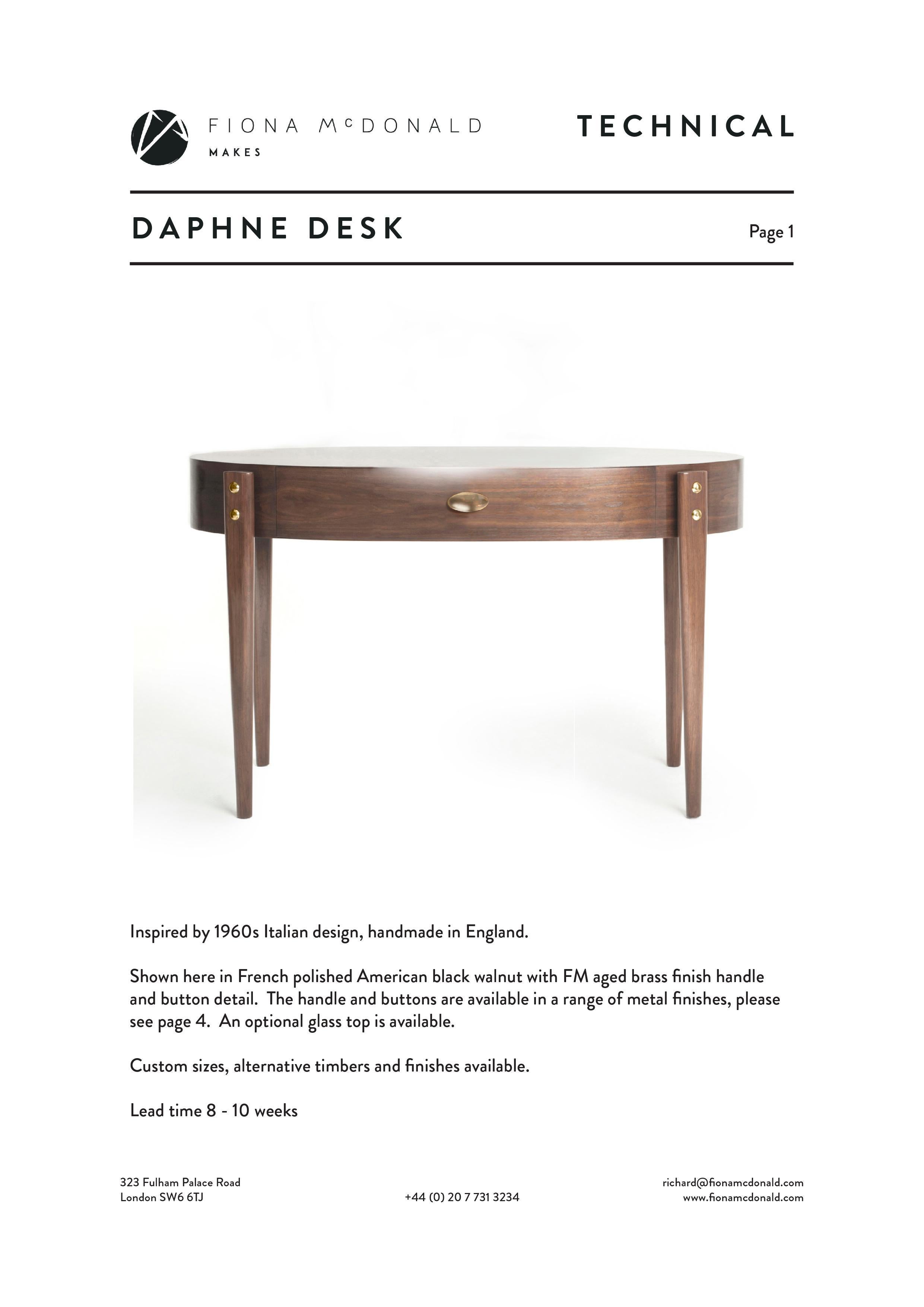 Cast Daphne Desk or Table - Bespoke - shown in Walnut, Antique Silver Handles For Sale