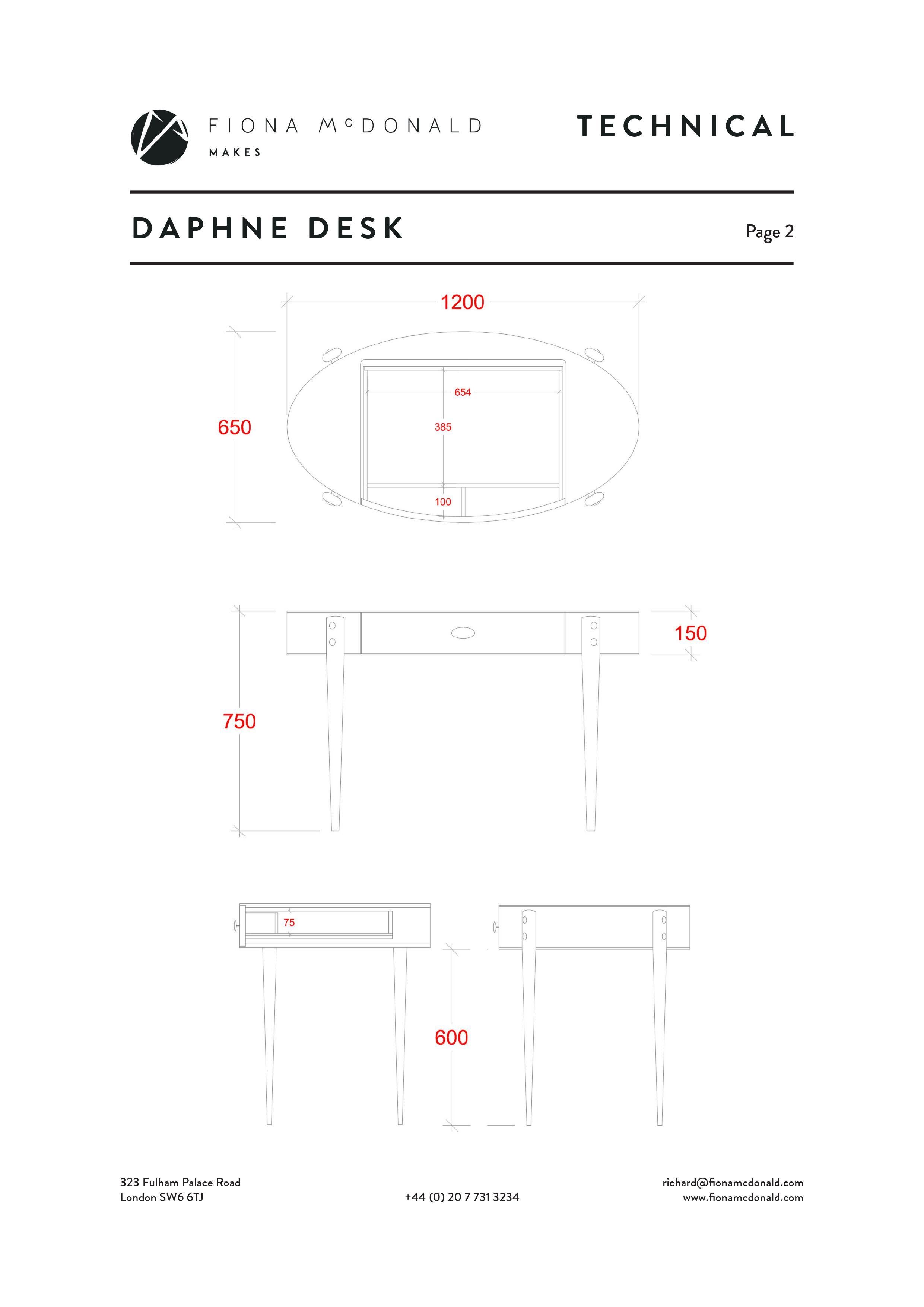 Daphne Desk or Table - Bespoke - shown in Walnut, Antique Silver Handles In New Condition For Sale In London, GB