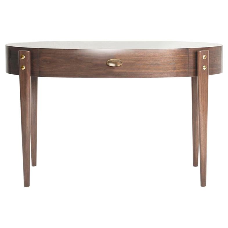 Daphne Desk or Table - Bespoke - shown in Walnut, Antique Silver Handles For Sale