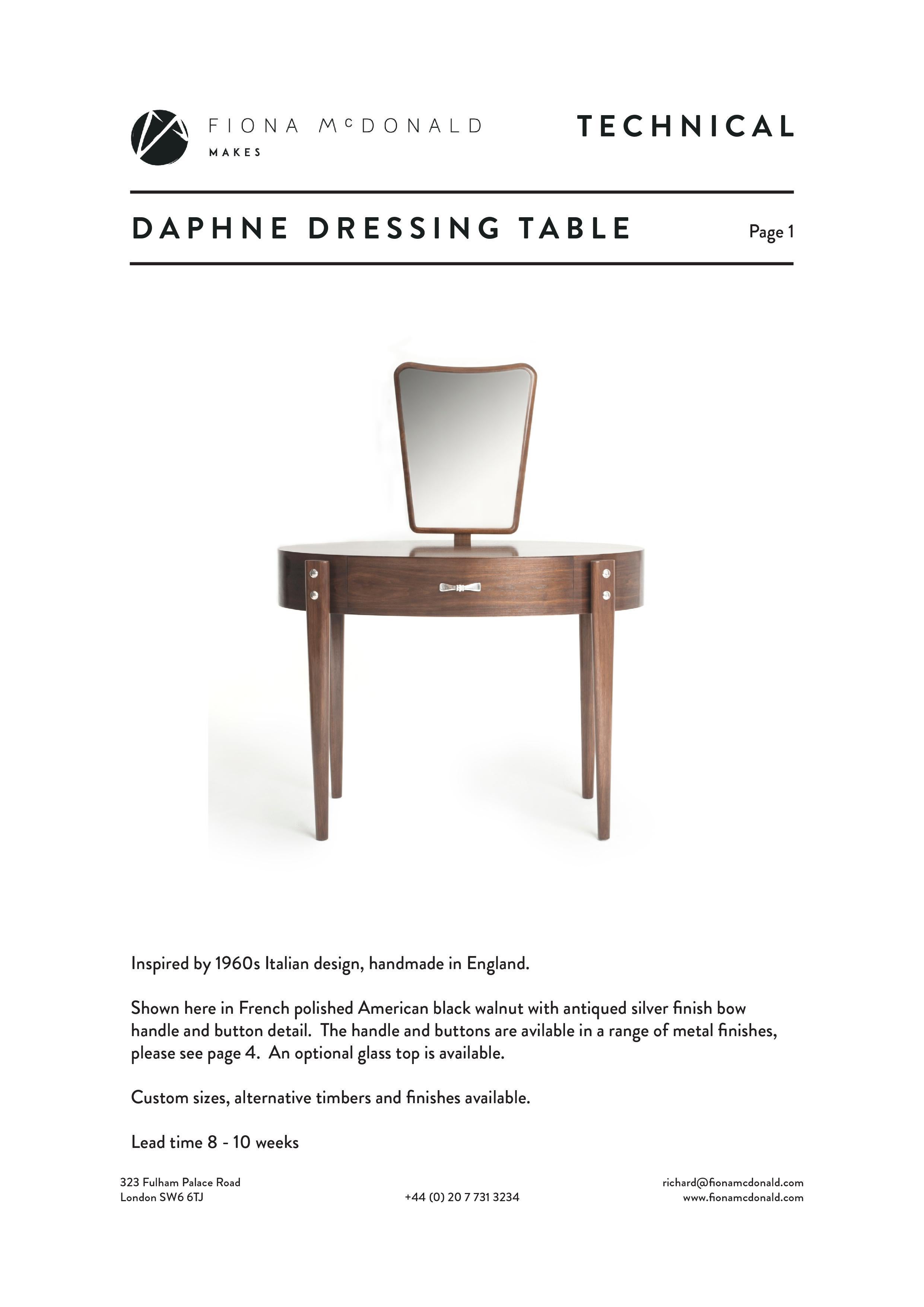 Daphne Dressing or Vanity Table - Bespoke - Walnut with Antique Silver Handles In New Condition For Sale In London, GB