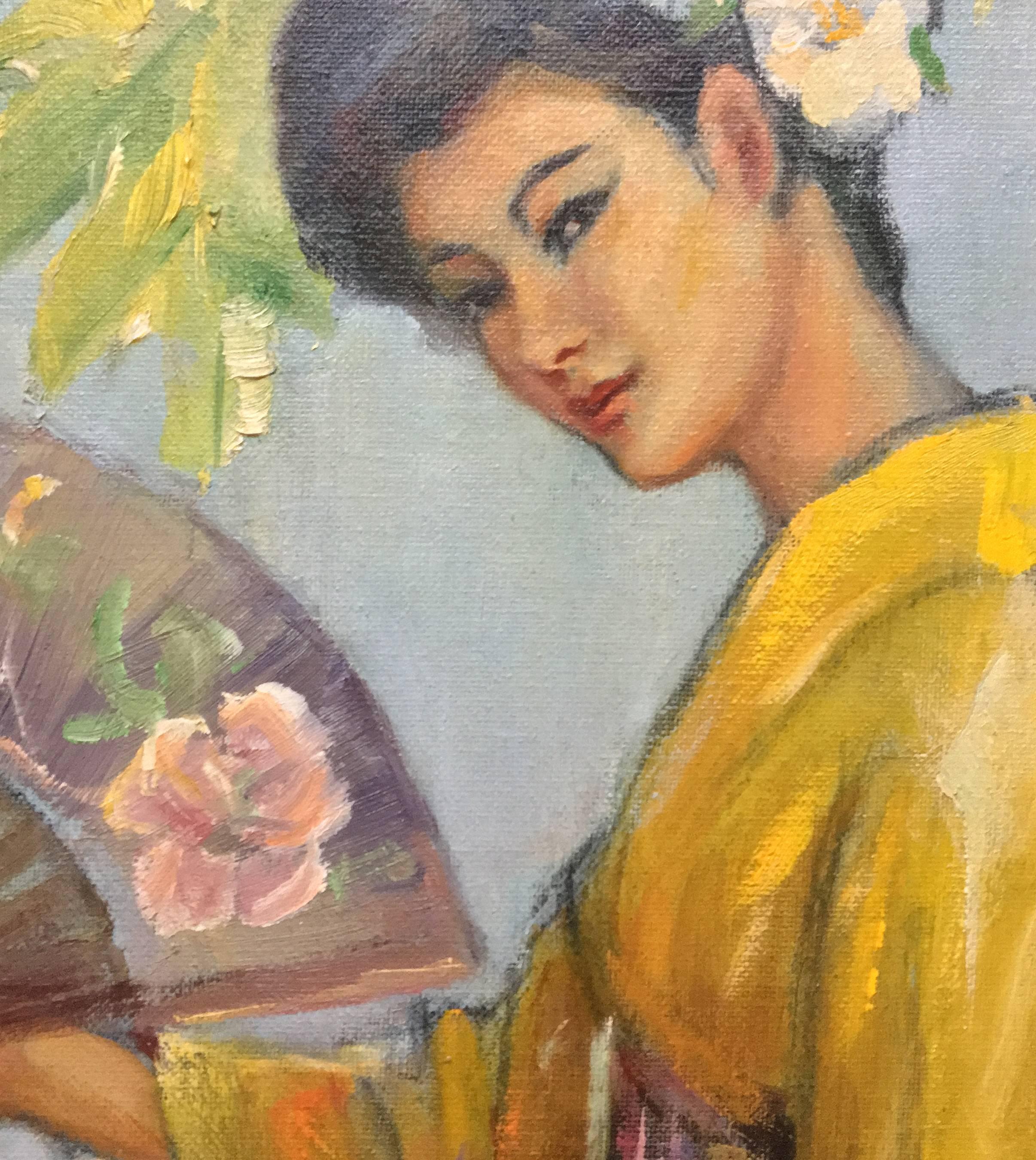 Ayaka - Early Californian portrait; Daphne Huntington; 1910-2012; oil on board For Sale 2