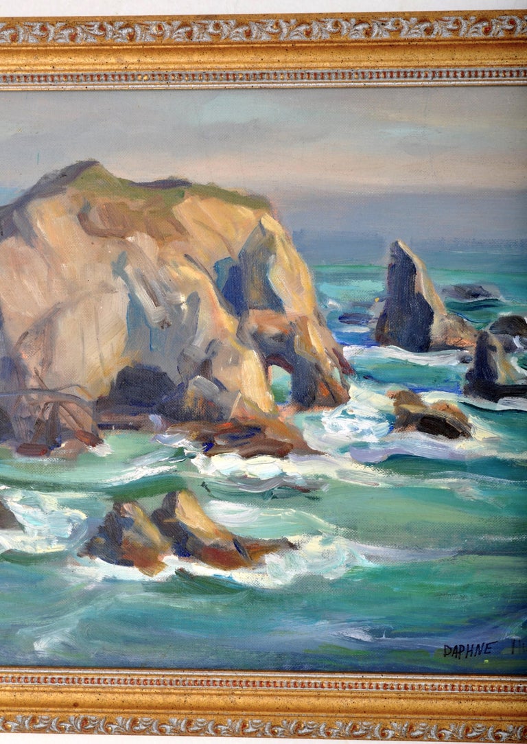 California Impressionist Oil on Canvas Painting Seascape Rocks at Malibu 1930's For Sale 1