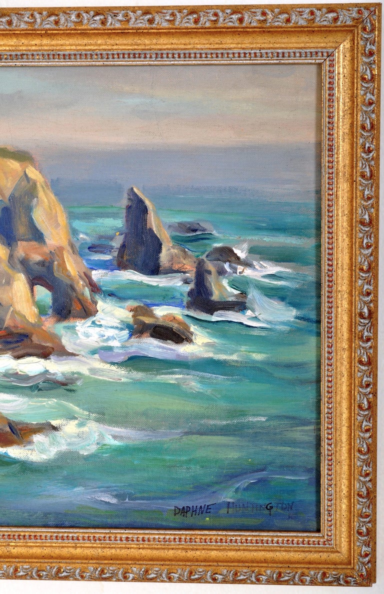California Impressionist Oil on Canvas Painting Seascape Rocks at Malibu 1930's For Sale 2