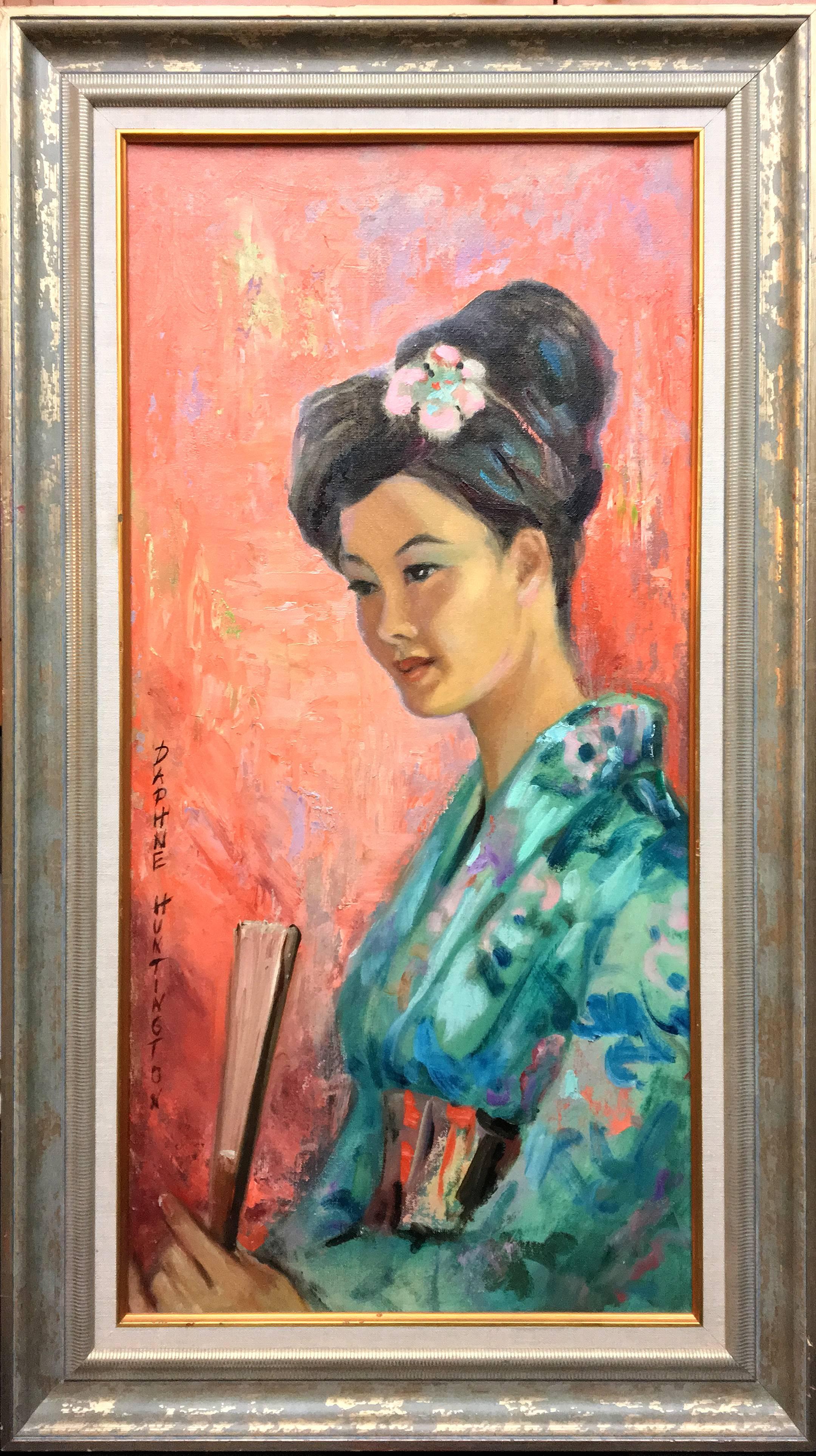 Japanese Woman in Blue; Daphne Huntington; 1910-2012; oil on canvas board For Sale 1