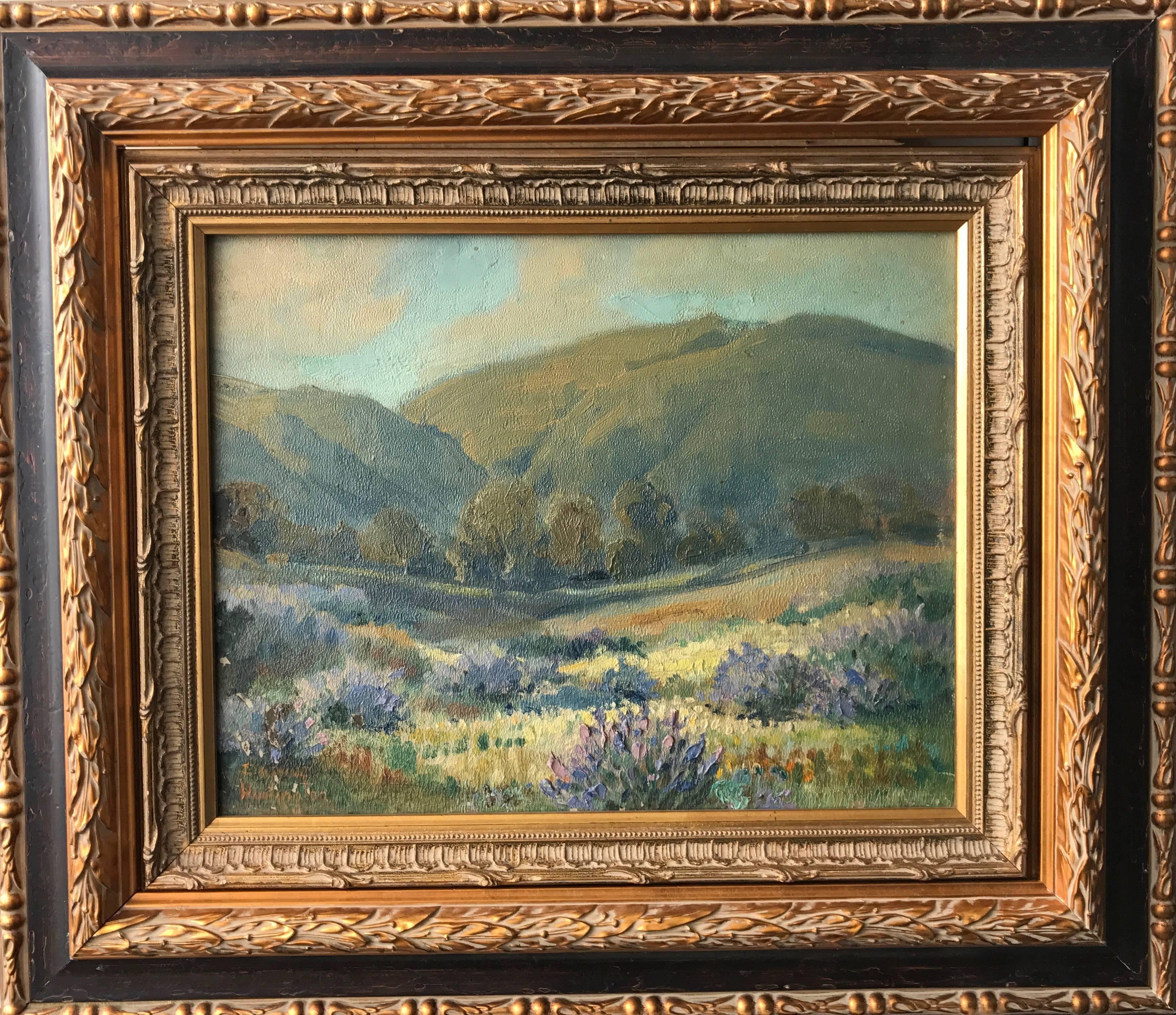 Purple landscape; Daphne Huntington (American 1910 - 2012); oil on canvas For Sale 1