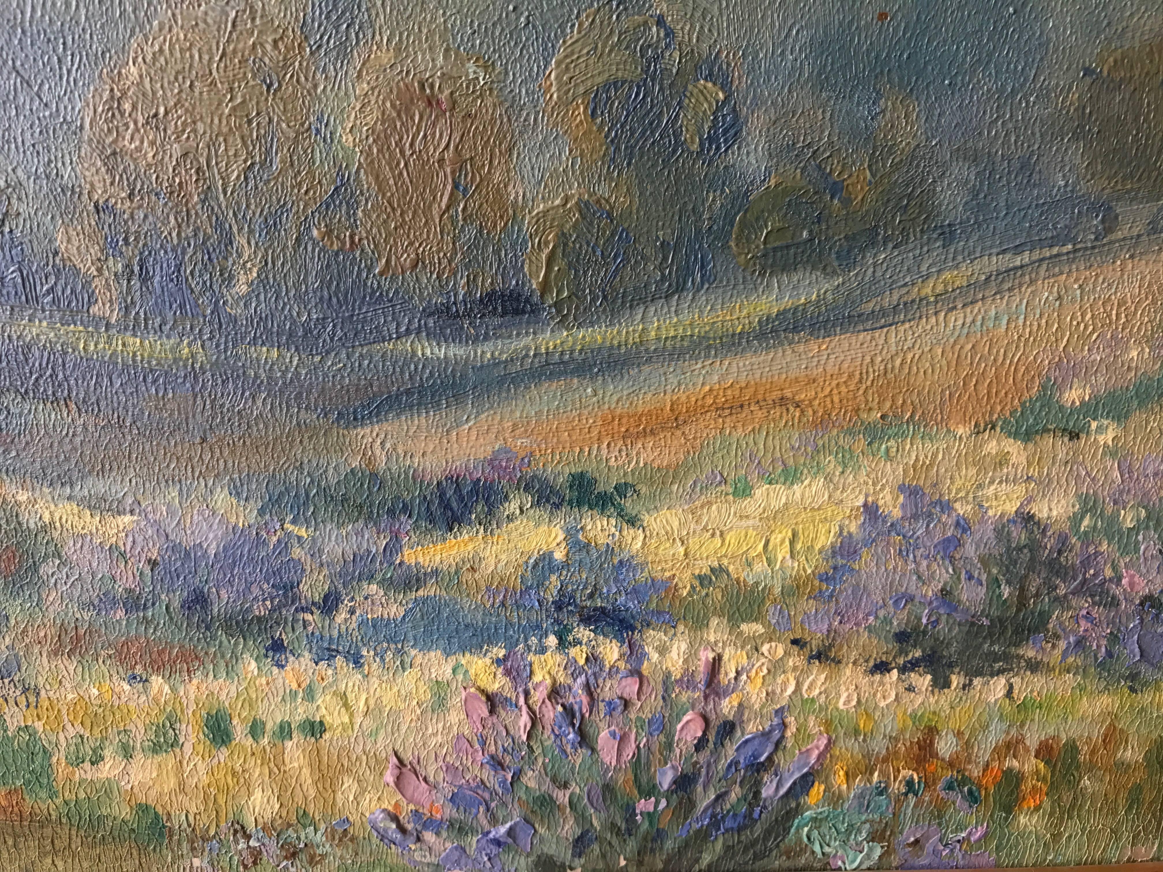 Purple landscape; Daphne Huntington (American 1910 - 2012); oil on canvas For Sale 3