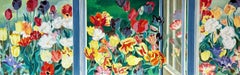 „Tulips“ Daphne Mumford, helles und farbenfrohes Diptychon mit Blumenmuster