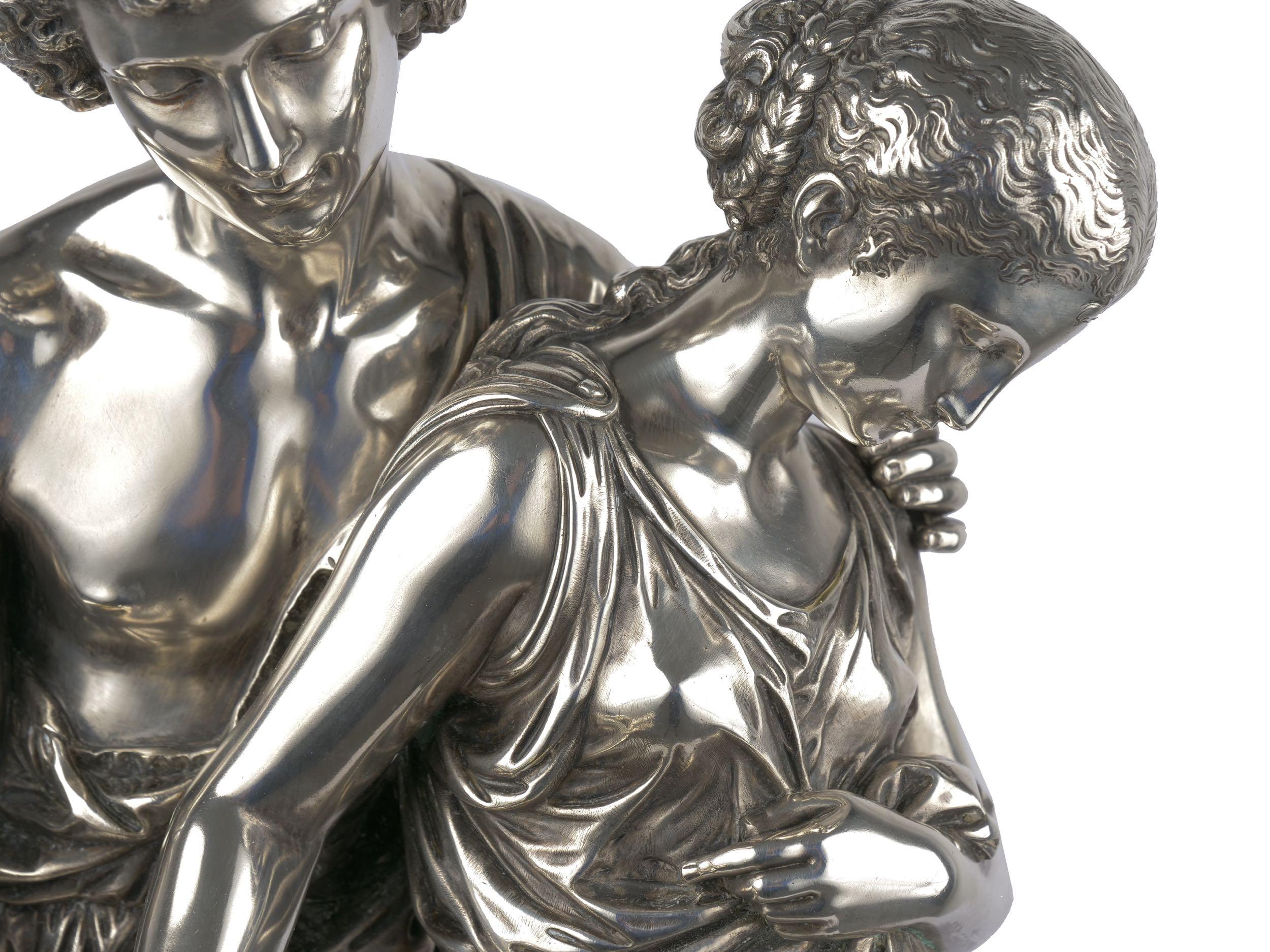 “Daphnis et Chloe” Silvered Bronze Sculpture by Mathurin Moreau, circa 1880 5