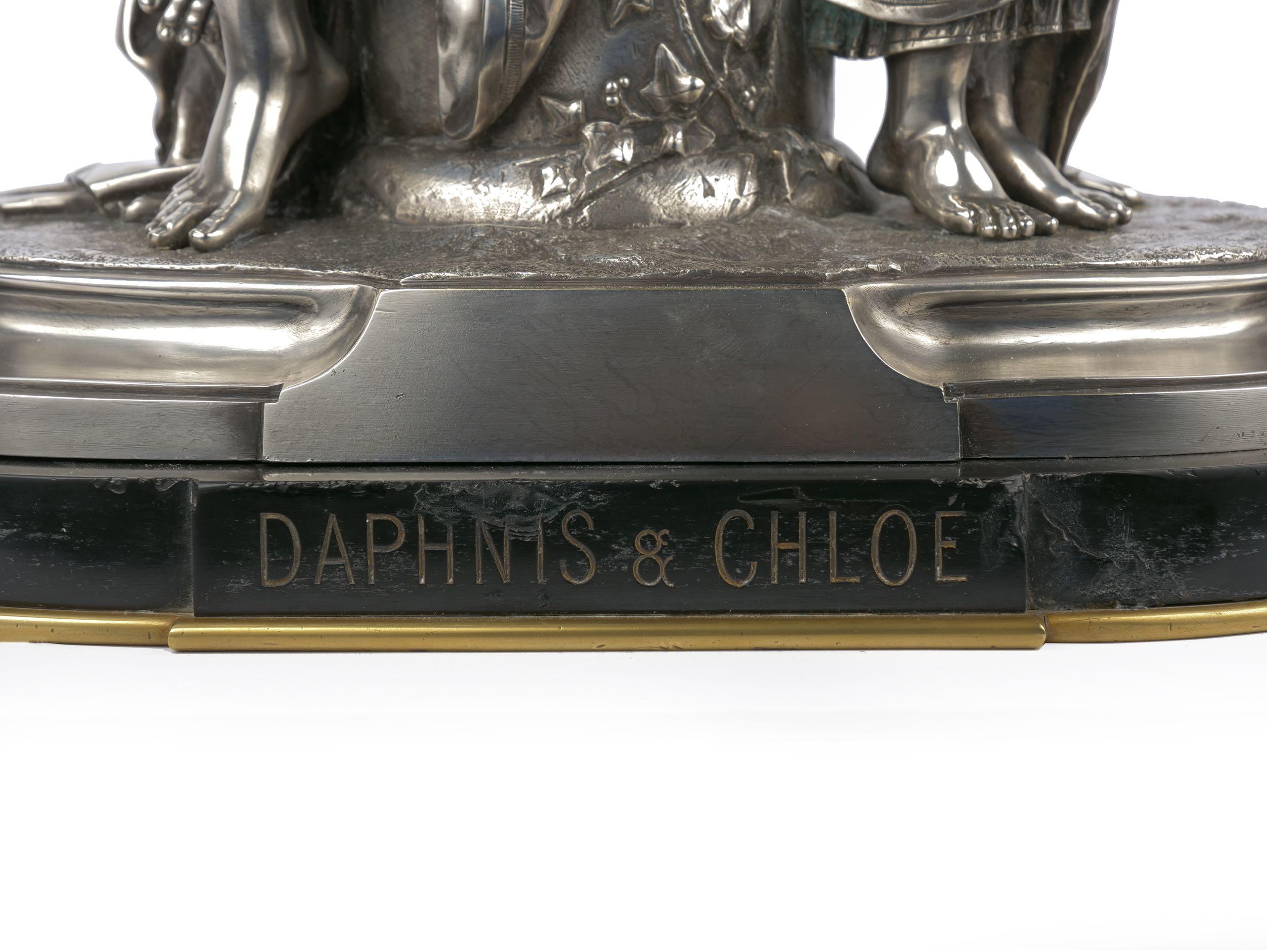 “Daphnis et Chloe” Silvered Bronze Sculpture by Mathurin Moreau, circa 1880 6