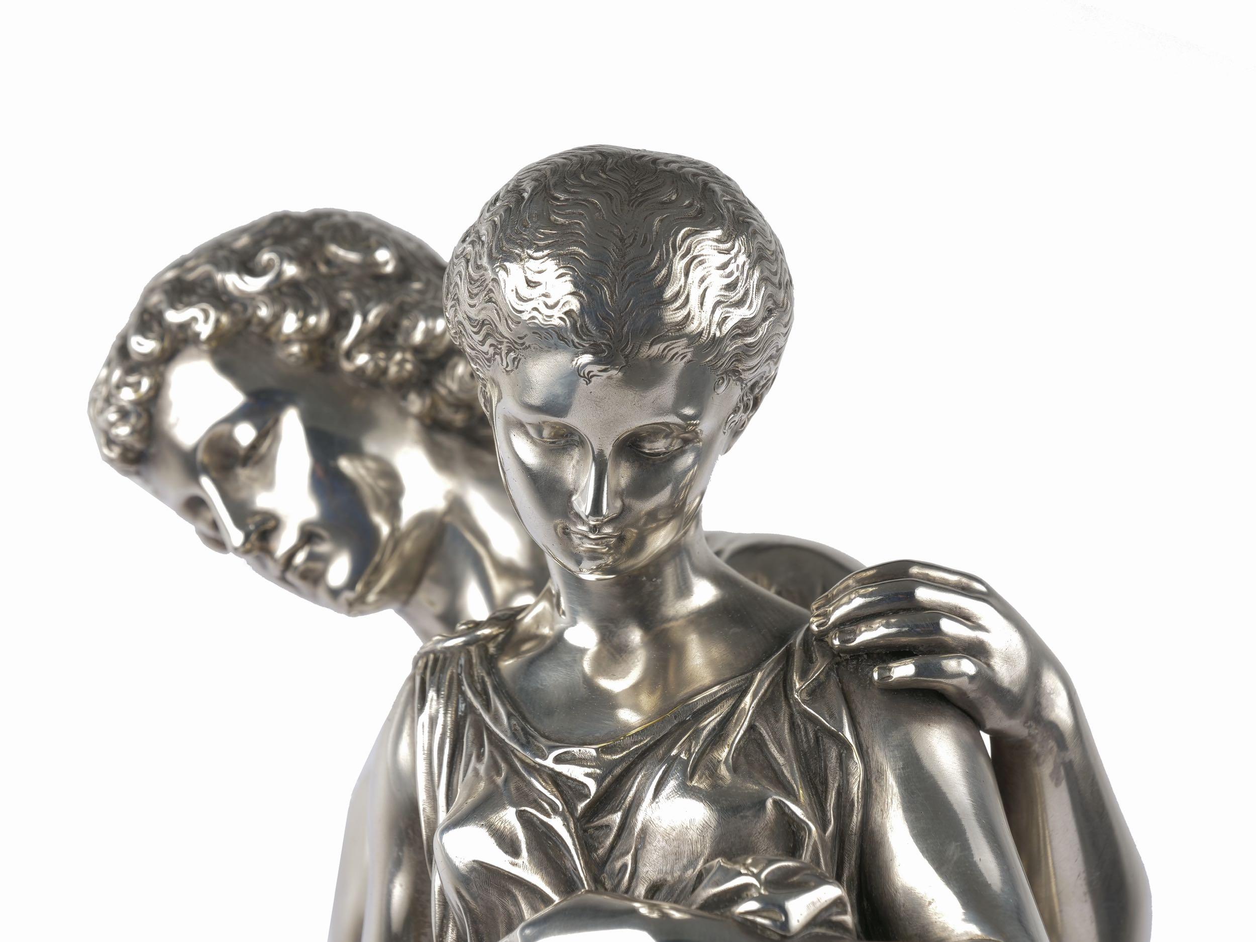 “Daphnis et Chloe” Silvered Bronze Sculpture by Mathurin Moreau, circa 1880 9