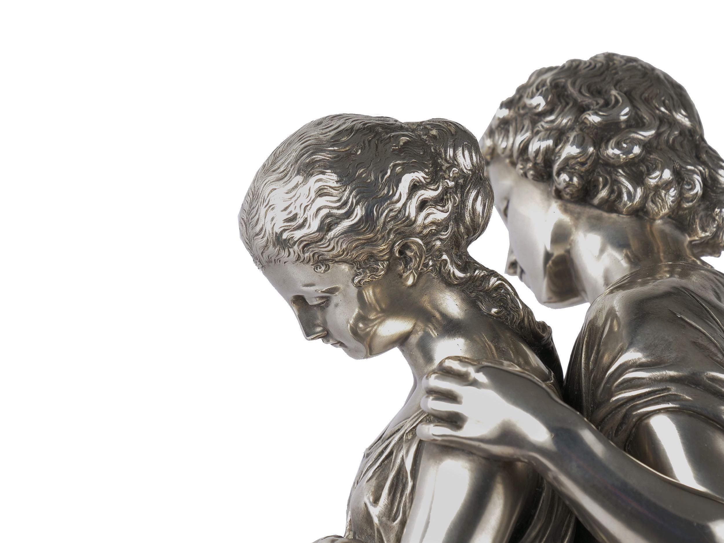 “Daphnis et Chloe” Silvered Bronze Sculpture by Mathurin Moreau, circa 1880 12