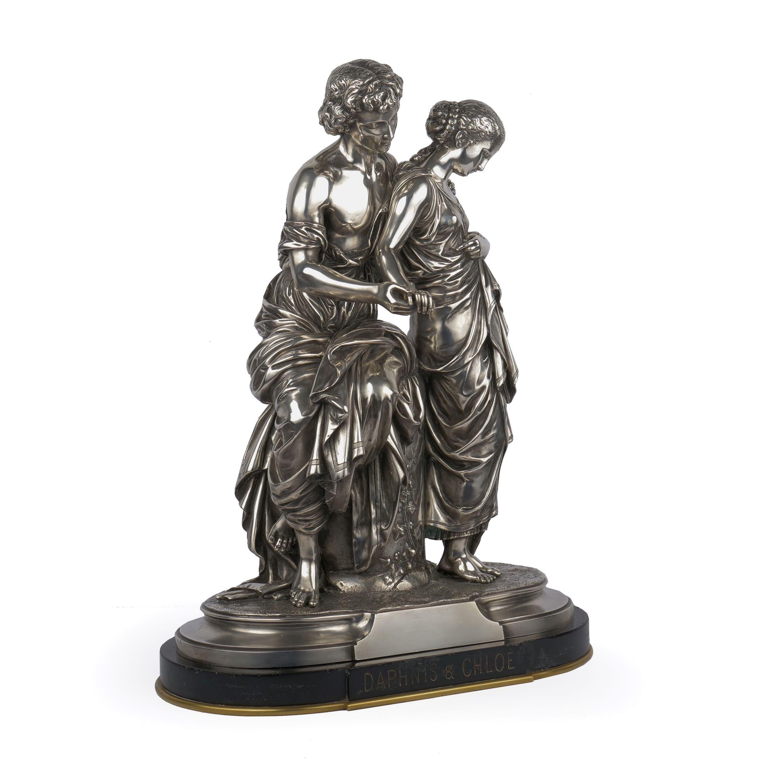 An unusually fine and rare model of Daphnis et Chloe after the model by Mathurin Moreau, the model depicts the Greek tale of the two children, each abandoned by their birth parents and raised by farmers. After finding one another, the adventure of
