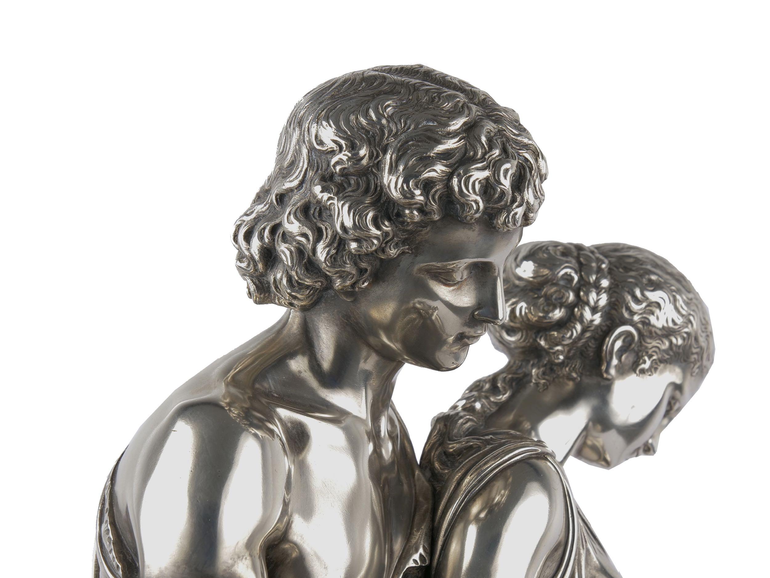 “Daphnis et Chloe” Silvered Bronze Sculpture by Mathurin Moreau, circa 1880 1