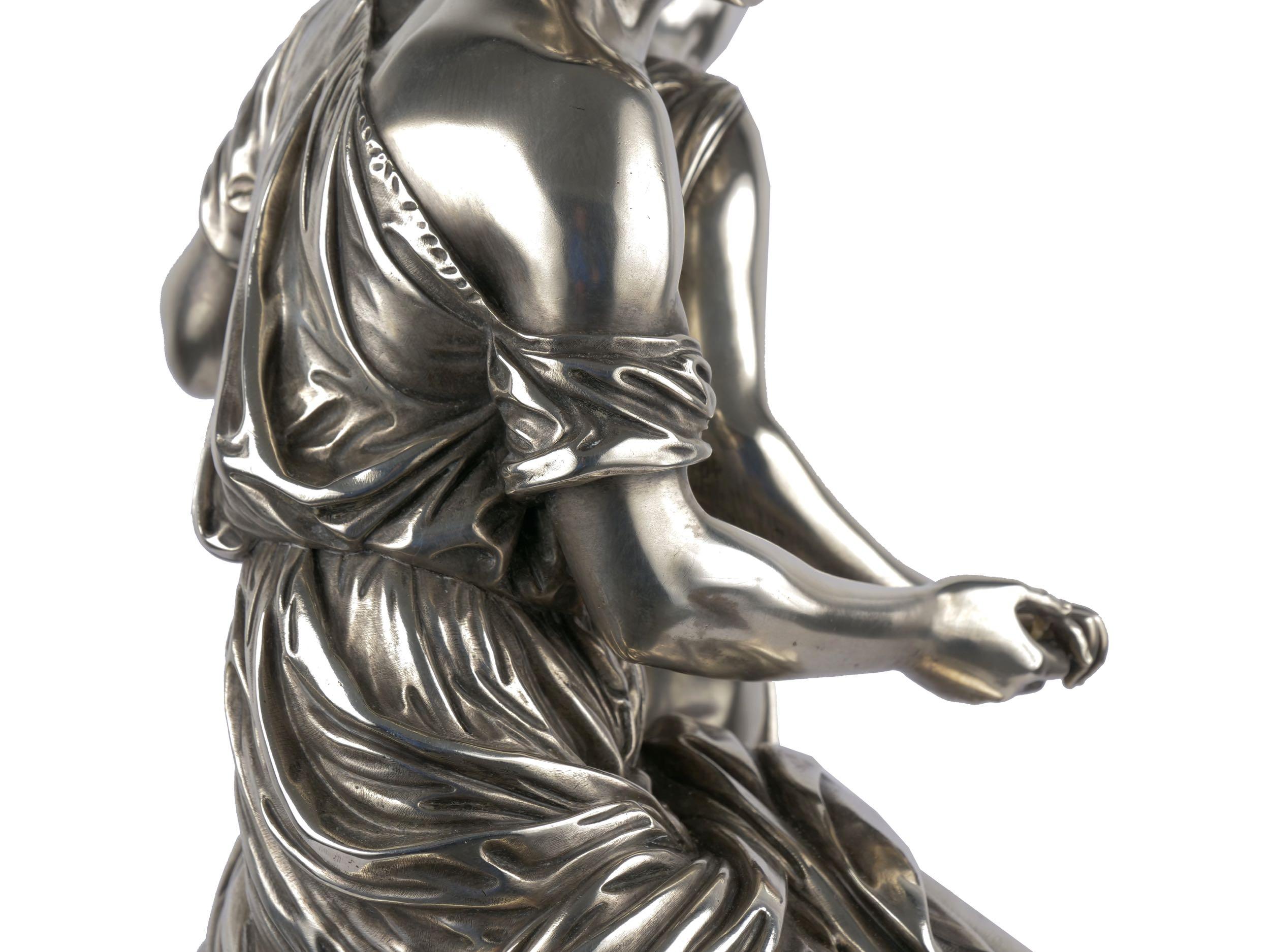 “Daphnis et Chloe” Silvered Bronze Sculpture by Mathurin Moreau, circa 1880 2