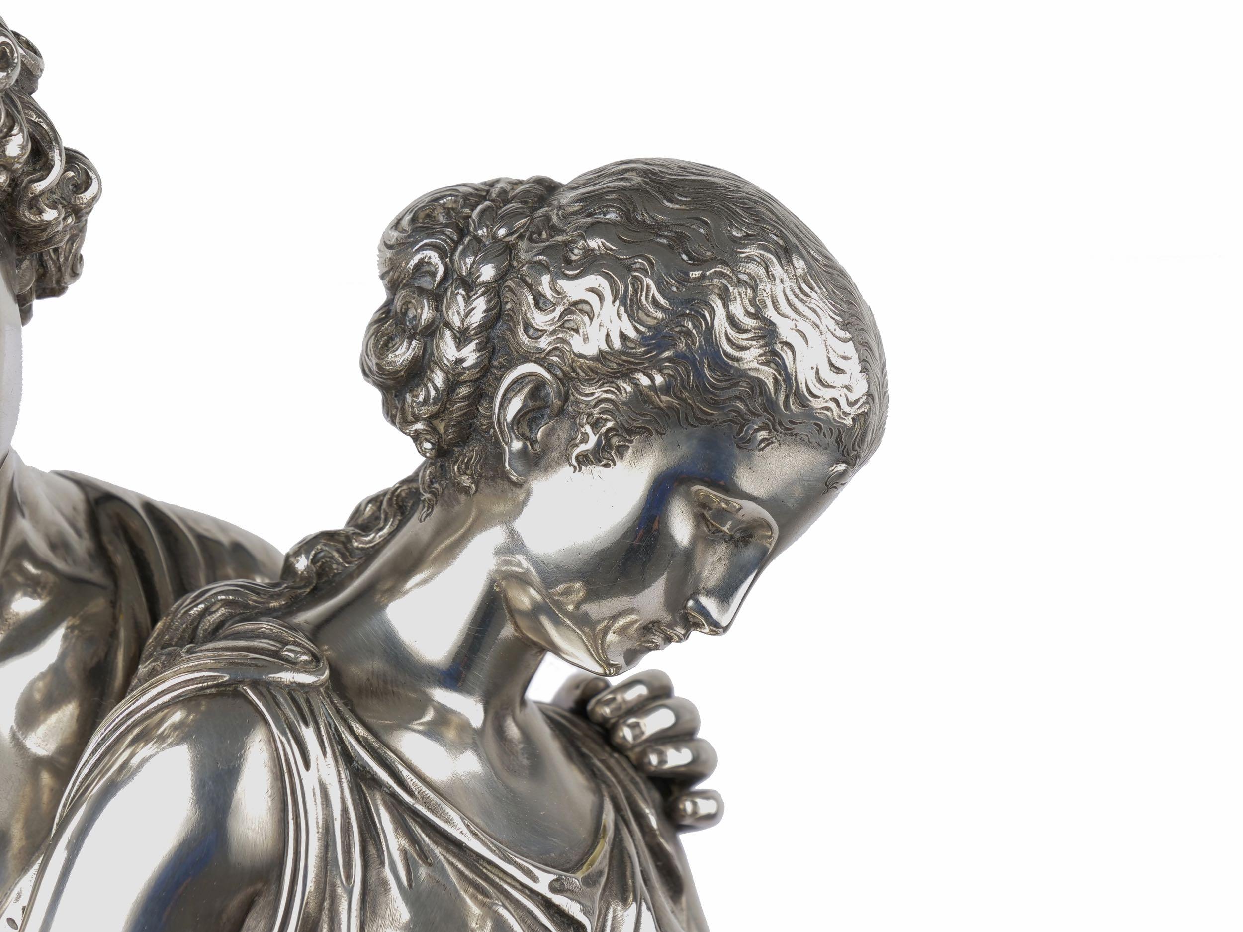 “Daphnis et Chloe” Silvered Bronze Sculpture by Mathurin Moreau, circa 1880 3