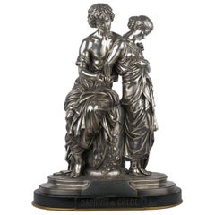 “Daphnis et Chloe” Silvered Bronze Sculpture by Mathurin Moreau, circa 1880