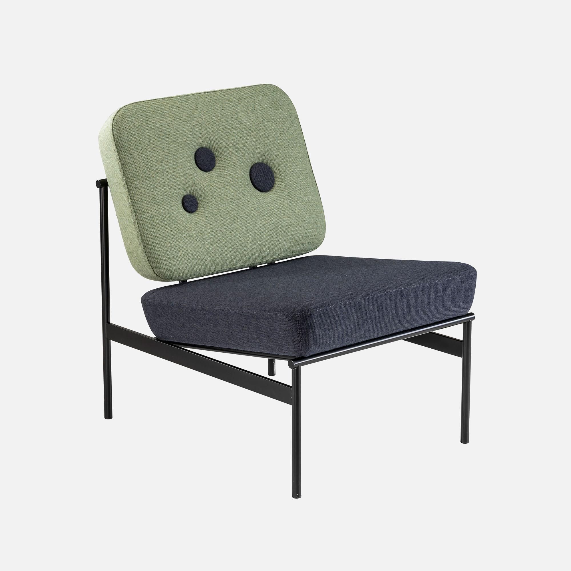 Dapple Lounge chair by Edvin Klasson
Dimensions: D55 x W74 x H78 cm
Materials: Powder coated steel, wooden frame with steel springs, cold foam and upholstery.
Options: The textile can be any upholstery textile from Kvadrat and the seat and back