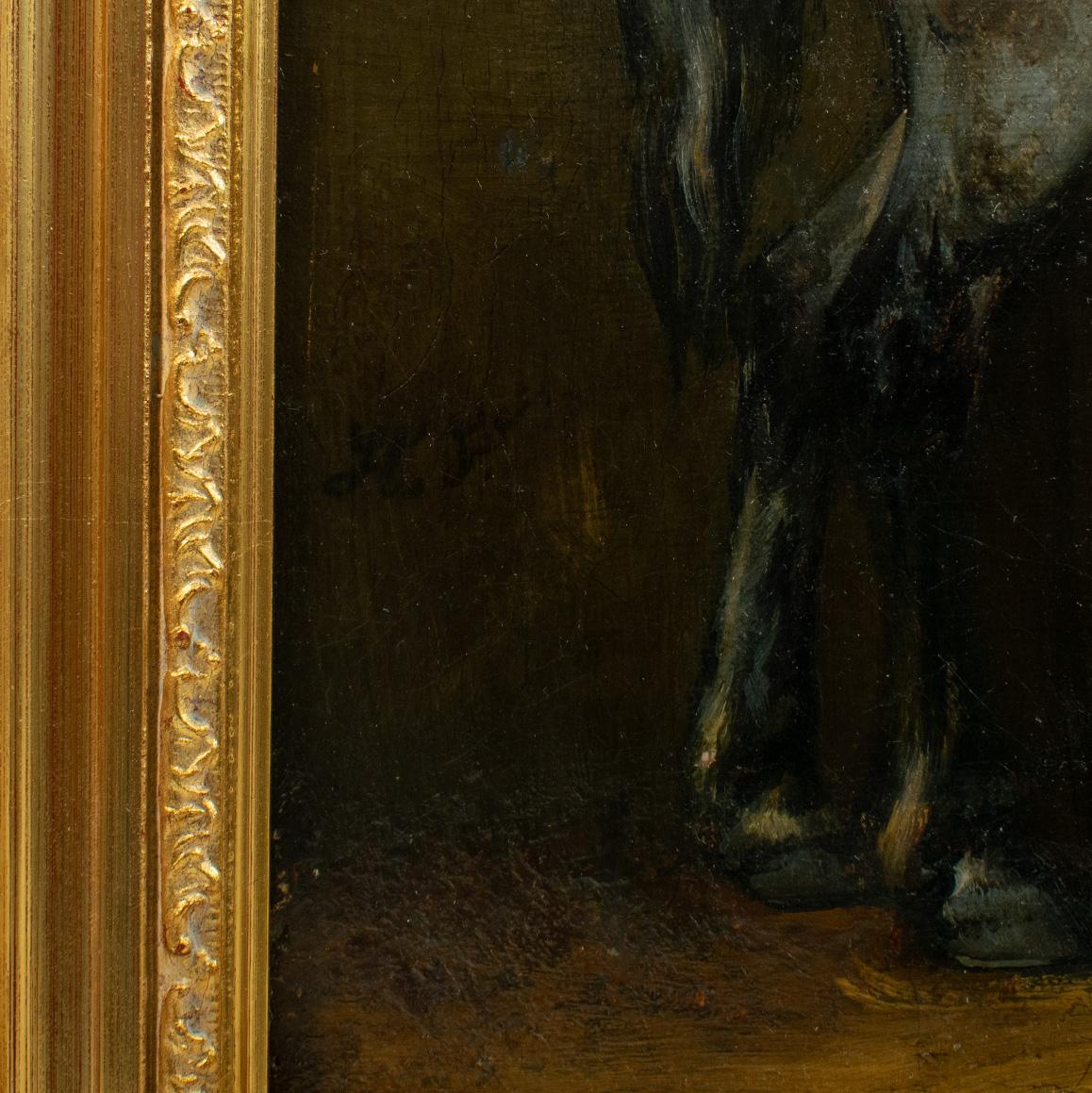 Tela CAVALLO GRIGIO DAPPLED IN STABILE - Olio su tela del 1850 ca.