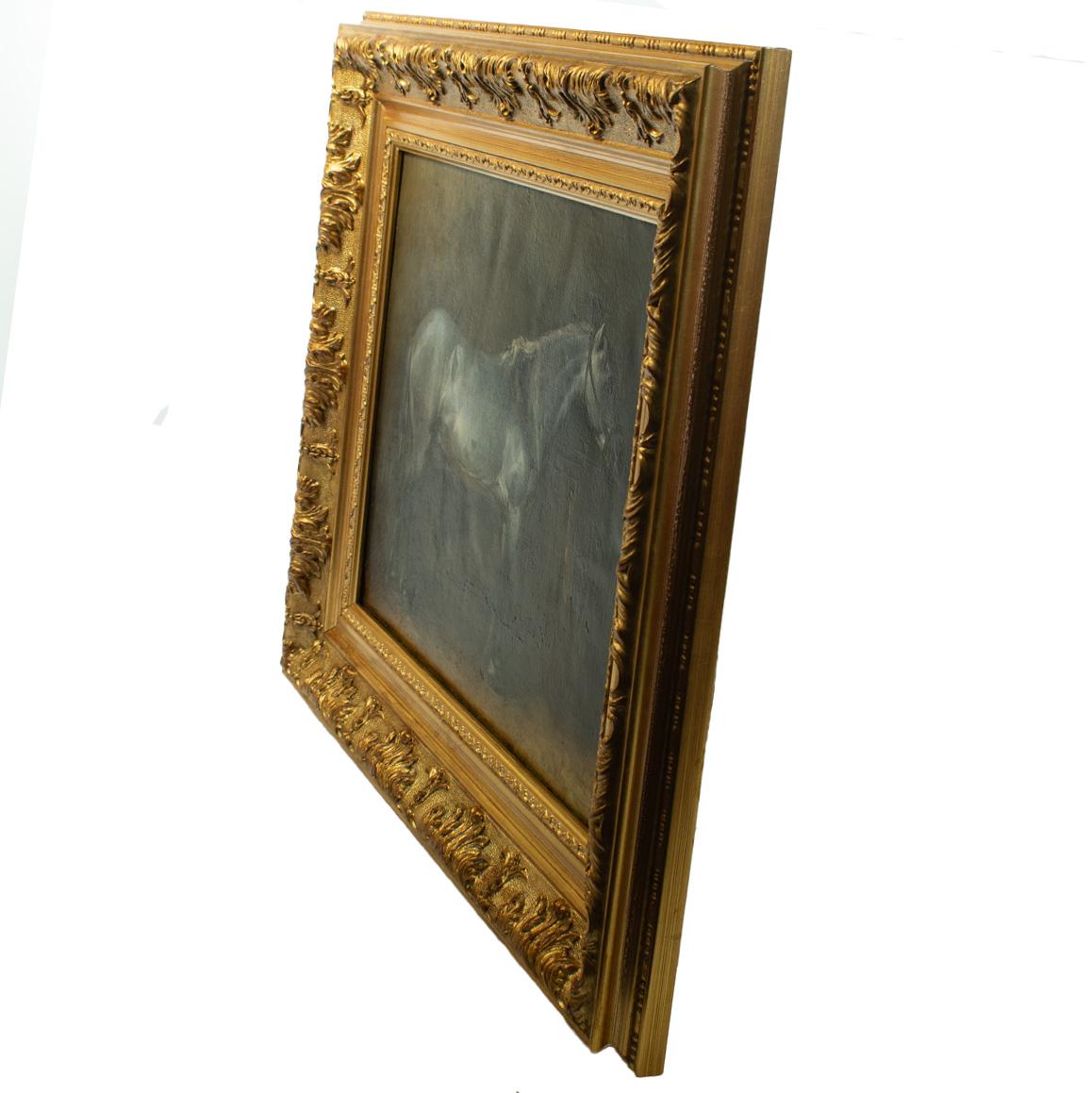 CAVALLO GRIGIO DAPPLED IN STABILE - Olio su tela del 1850 ca. 1