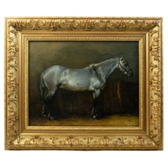 CAVALLO GRIGIO DAPPLED IN STABILE - Olio su tela del 1850 ca.