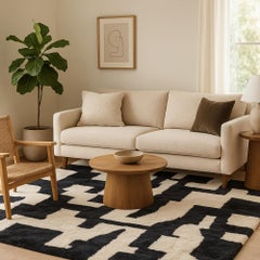Dappled Light Black And Beige, Authentic Shag, All-Natural, Wool Moroccan Rug