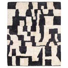 Dappled Light Black And Beige, Authentic Shag, All-Natural, Wool Moroccan Rug