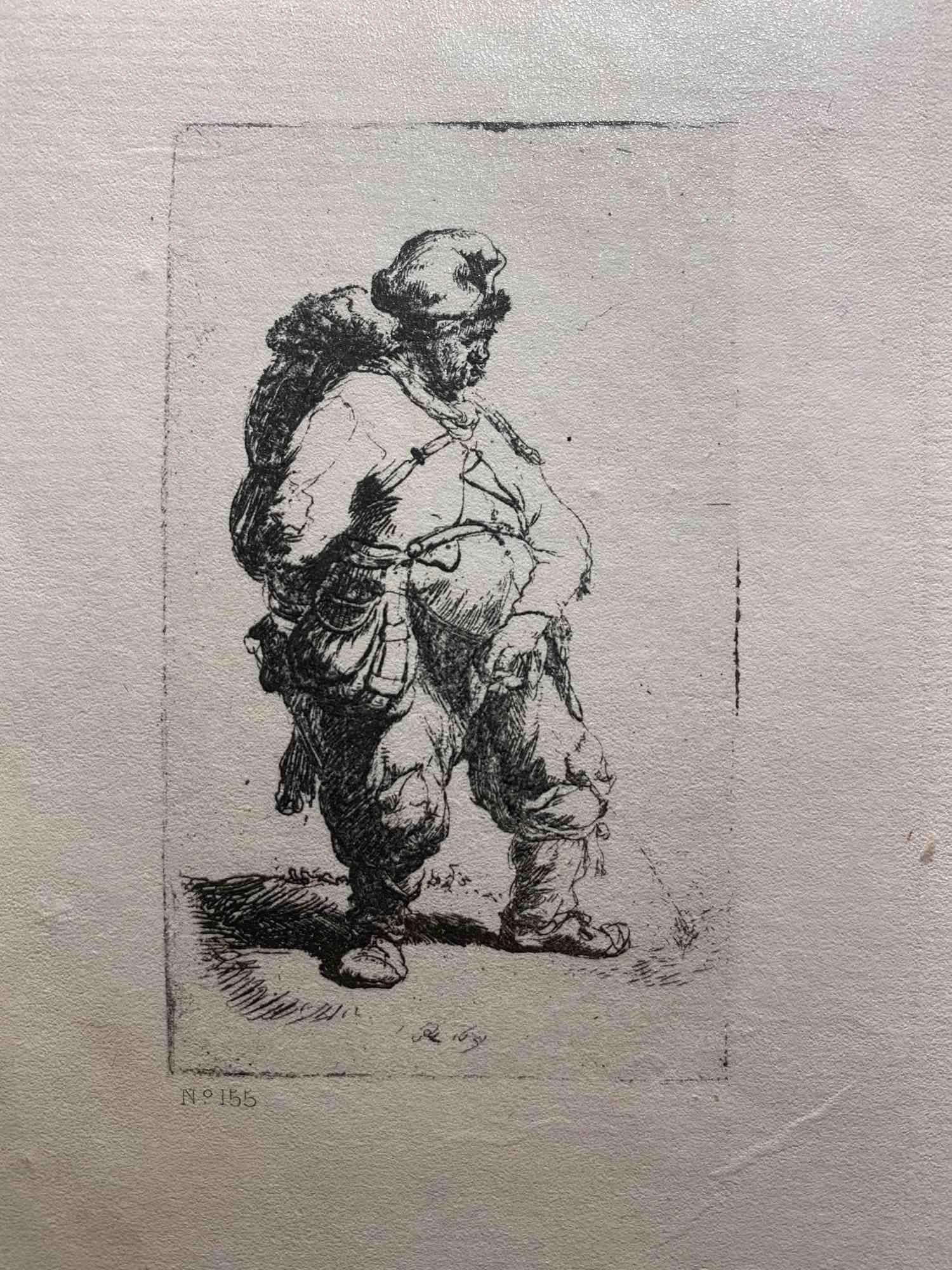  A Man Making Water - engraving after Rembrandt - 19th Century