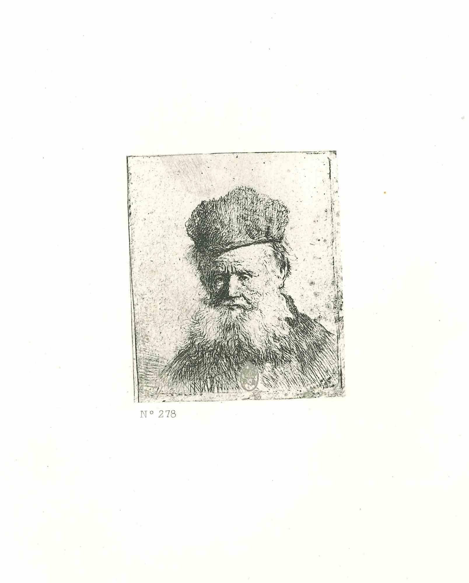 Charles Amand Durand Figurative Print - A Man with a Large Beard - Engraving after Rembrandt - 19th Century