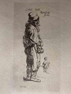 Un contadino che chiama - Incisione dopo Rembrandt - XIX secolo