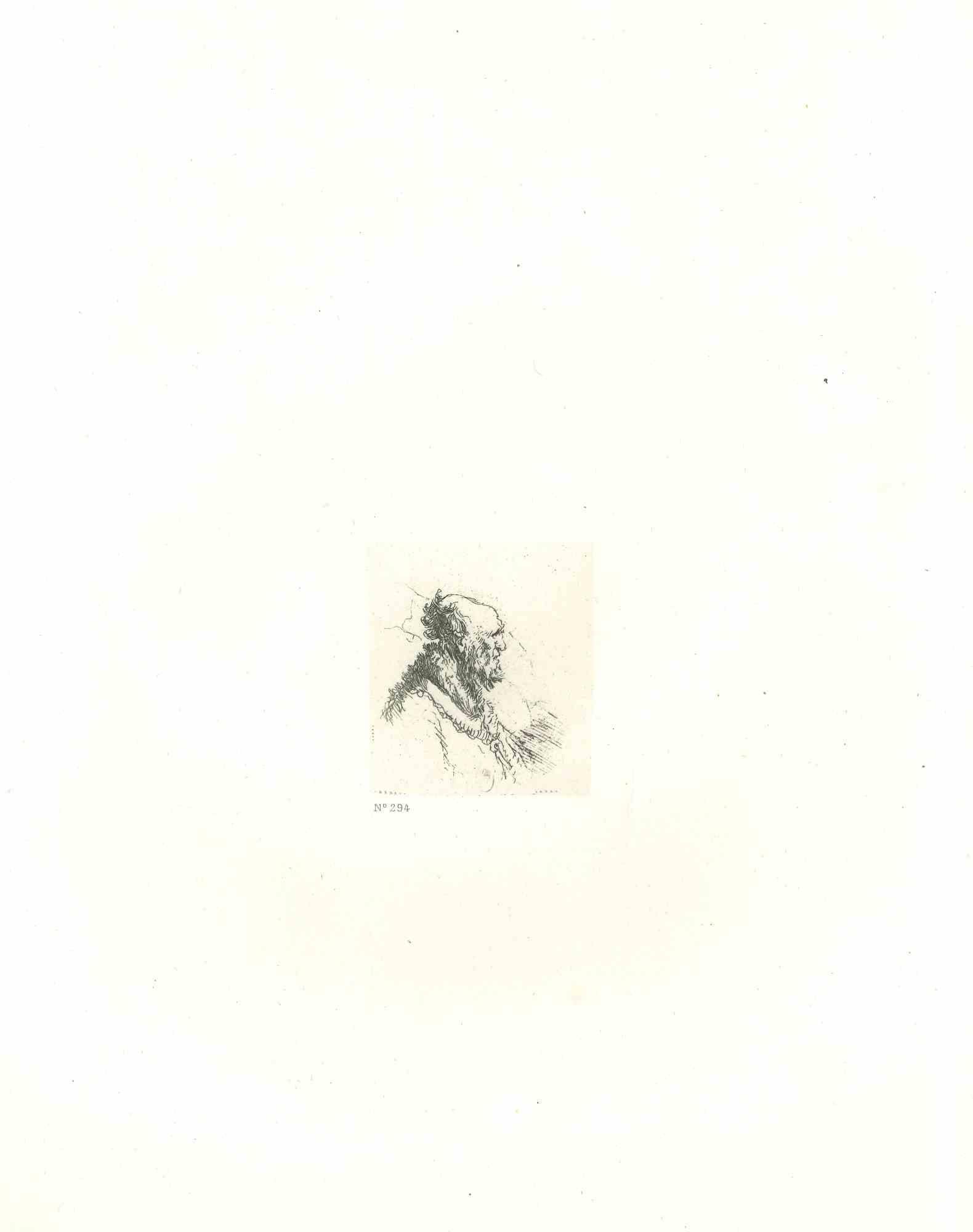 Bald Old Man with a Short Beard  - Engraving after Rembrandt - 19th Century - Print by Charles Amand Durand