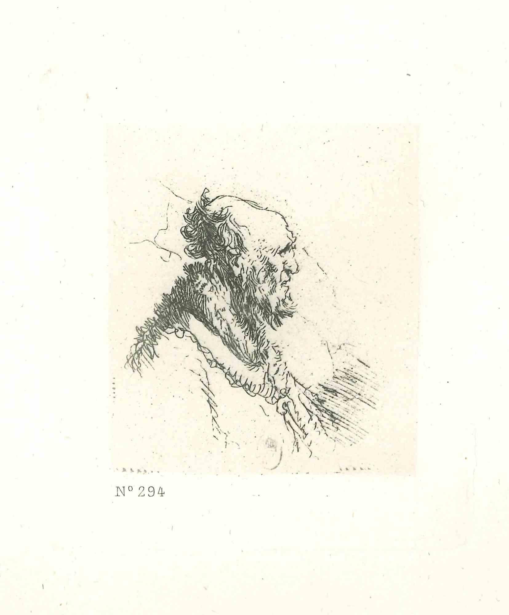 Charles Amand Durand Portrait Print - Bald Old Man with a Short Beard  - Engraving after Rembrandt - 19th Century
