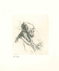 Antique Bald Old Man with a Short Beard  - Engraving after Rembrandt - 19th Century