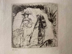Antique Beggar and Peasants - Engraving after Rembrandt - 19th Century