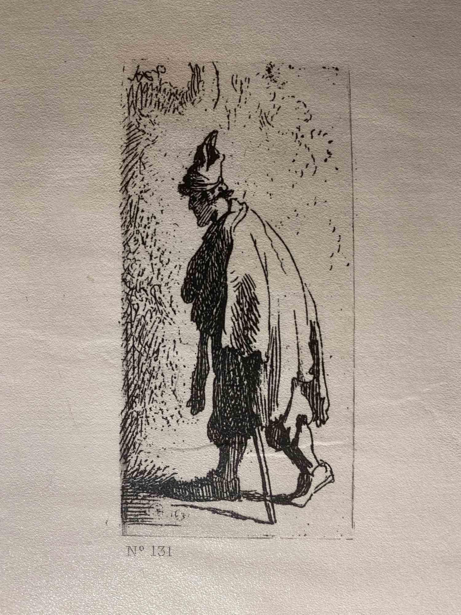 Charles Amand Durand Portrait Print - Beggar with a Stick - Engraving after Rembrandt - 19th Century