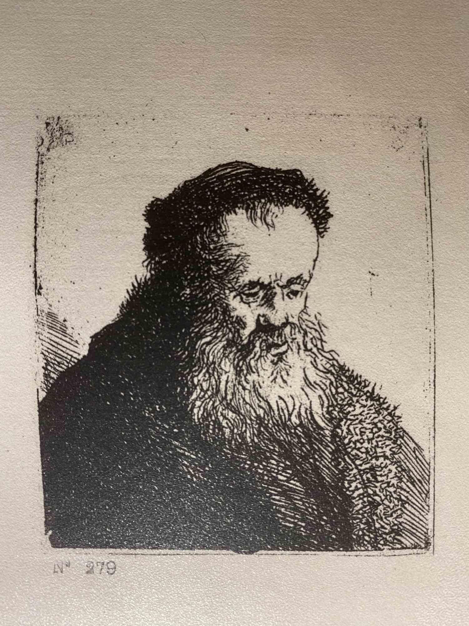 Charles Amand Durand Figurative Print - Bust of an old man with flowing beard - Engraving after Rembrandt - 19th Century