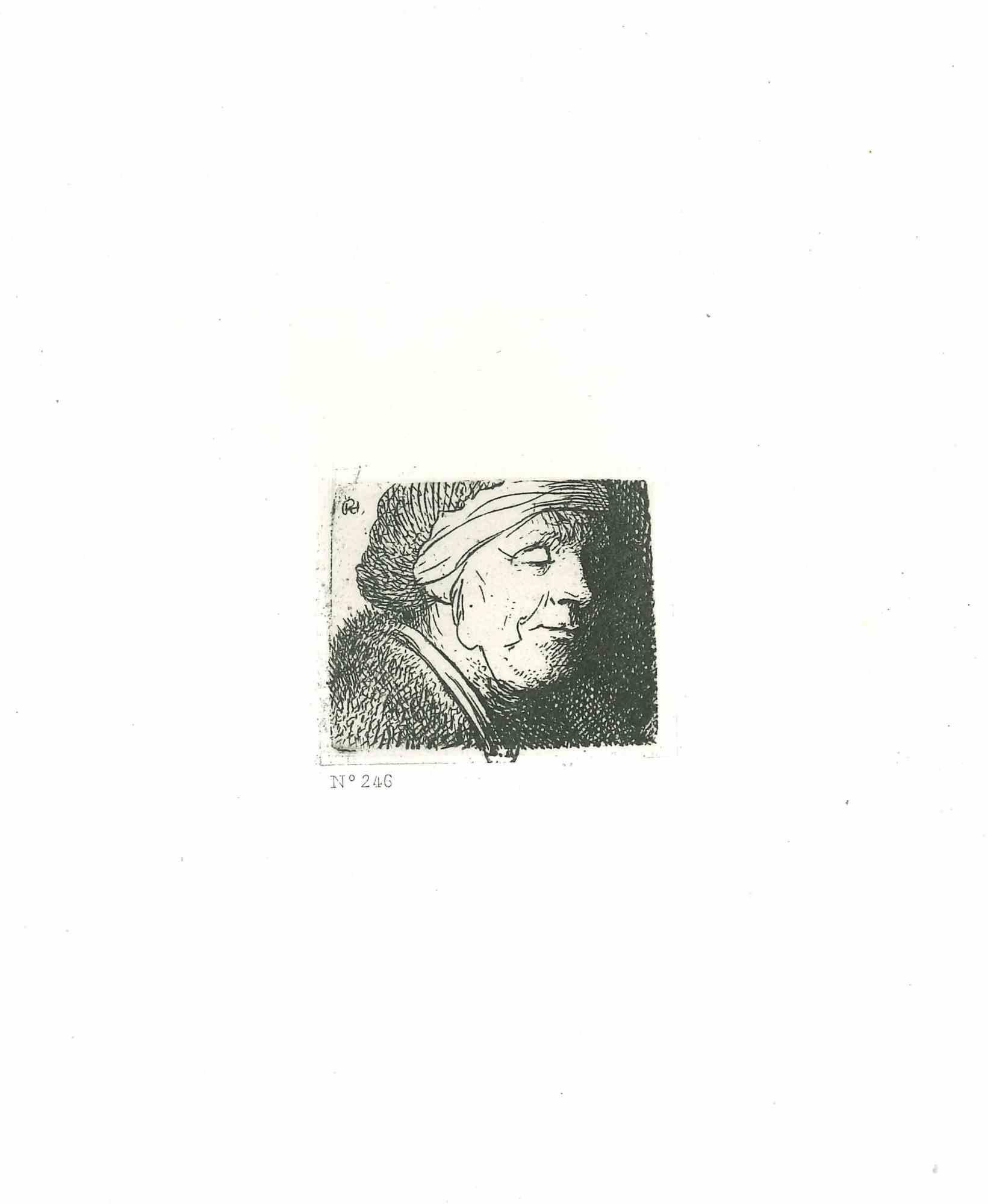 Charles Amand Durand Figurative Print - Bust of an Old Woman - Engraving after Rembrandt - 19th Century