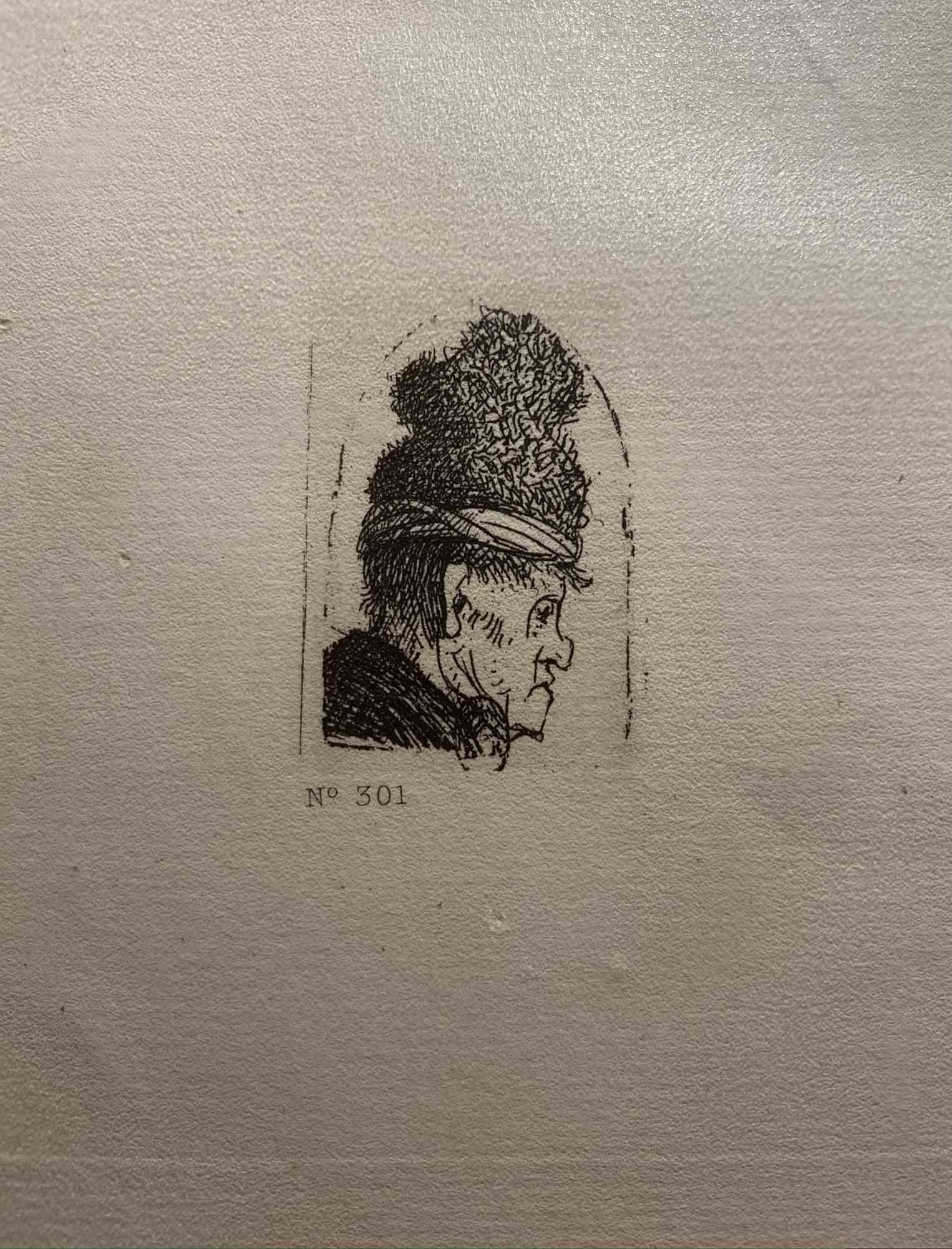 Grotesque Profile of Man with High Hat - Engravin after Rembrandt - 19th Century
