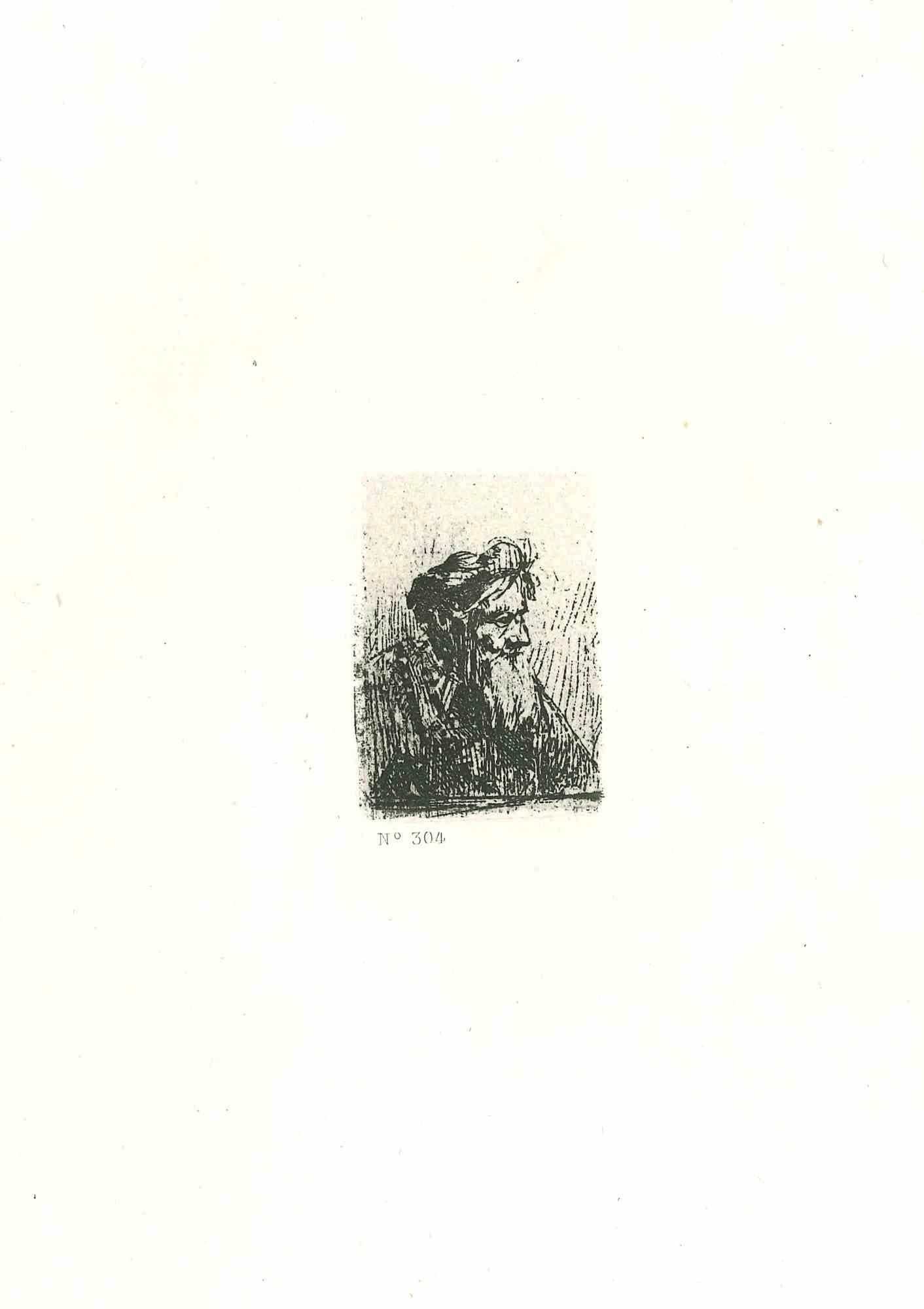 Charles Amand Durand Figurative Print - Head of a Man with Turban - Engraving after Rembrandt - 19th Century