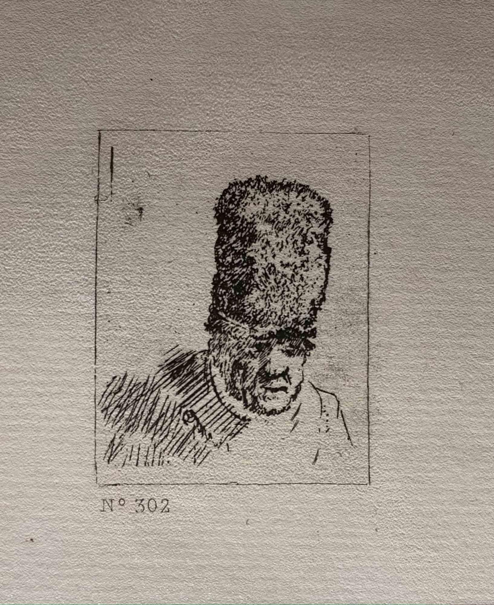 Charles Amand Durand Portrait Print - Head of an Old Man in High Fur Cap - Engraving after Rembrandt - 19th Century