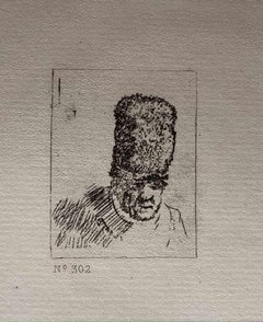 Antique Head of an Old Man in High Fur Cap - Engraving after Rembrandt - 19th Century