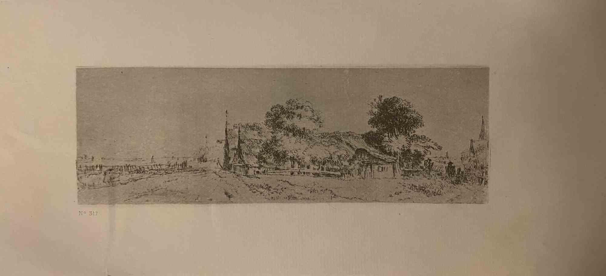 Landscape Print Charles Amand Durand - Paysage - Gravure d'après Rembrandt - 19ème siècle