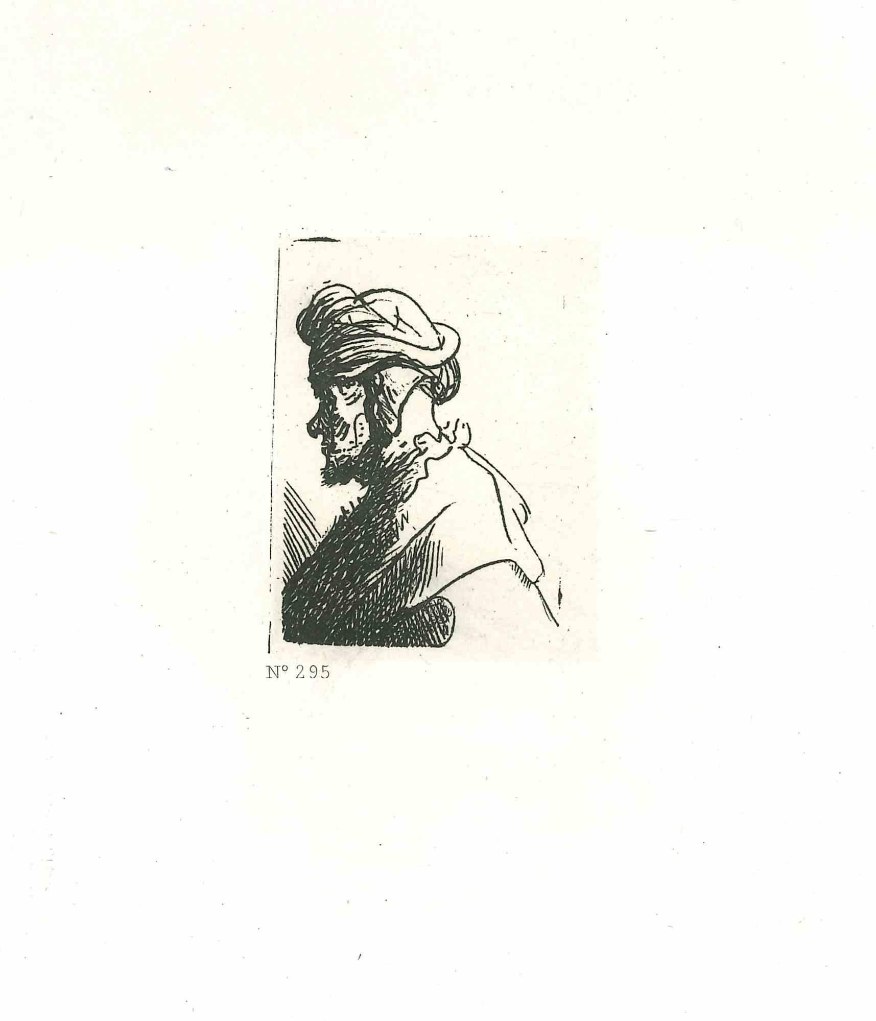 D'Après Rembrandt Figurative Print - Man in Hat with Earflaps  - Etching after Rembrandt - 19th Century