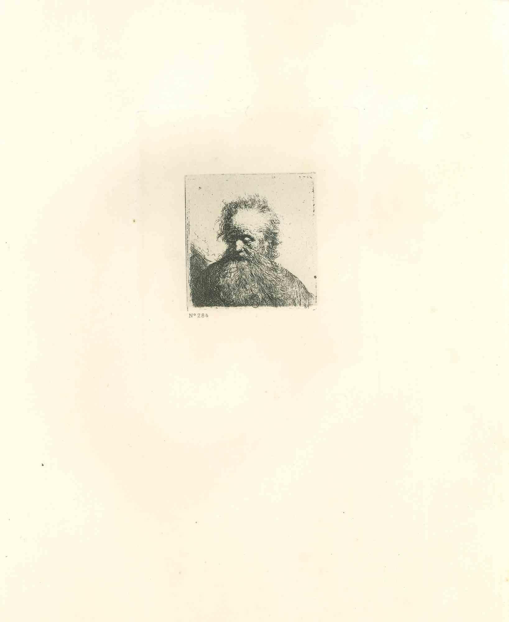 Old Man with Flowing Beard - Gravure d'après Rembrandt - 19ème siècle - Print de Charles Amand Durand