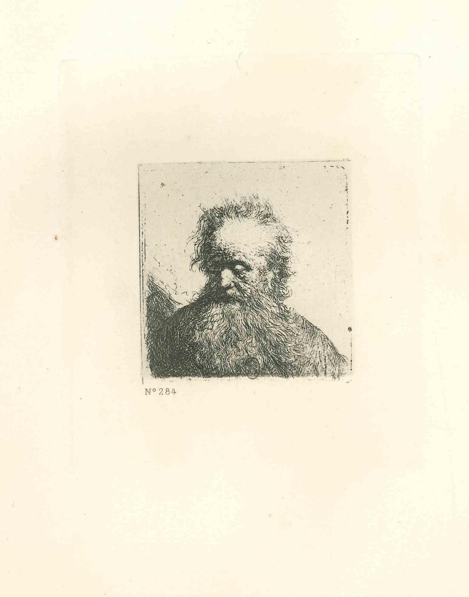 Figurative Print Charles Amand Durand - Old Man with Flowing Beard - Gravure d'après Rembrandt - 19ème siècle