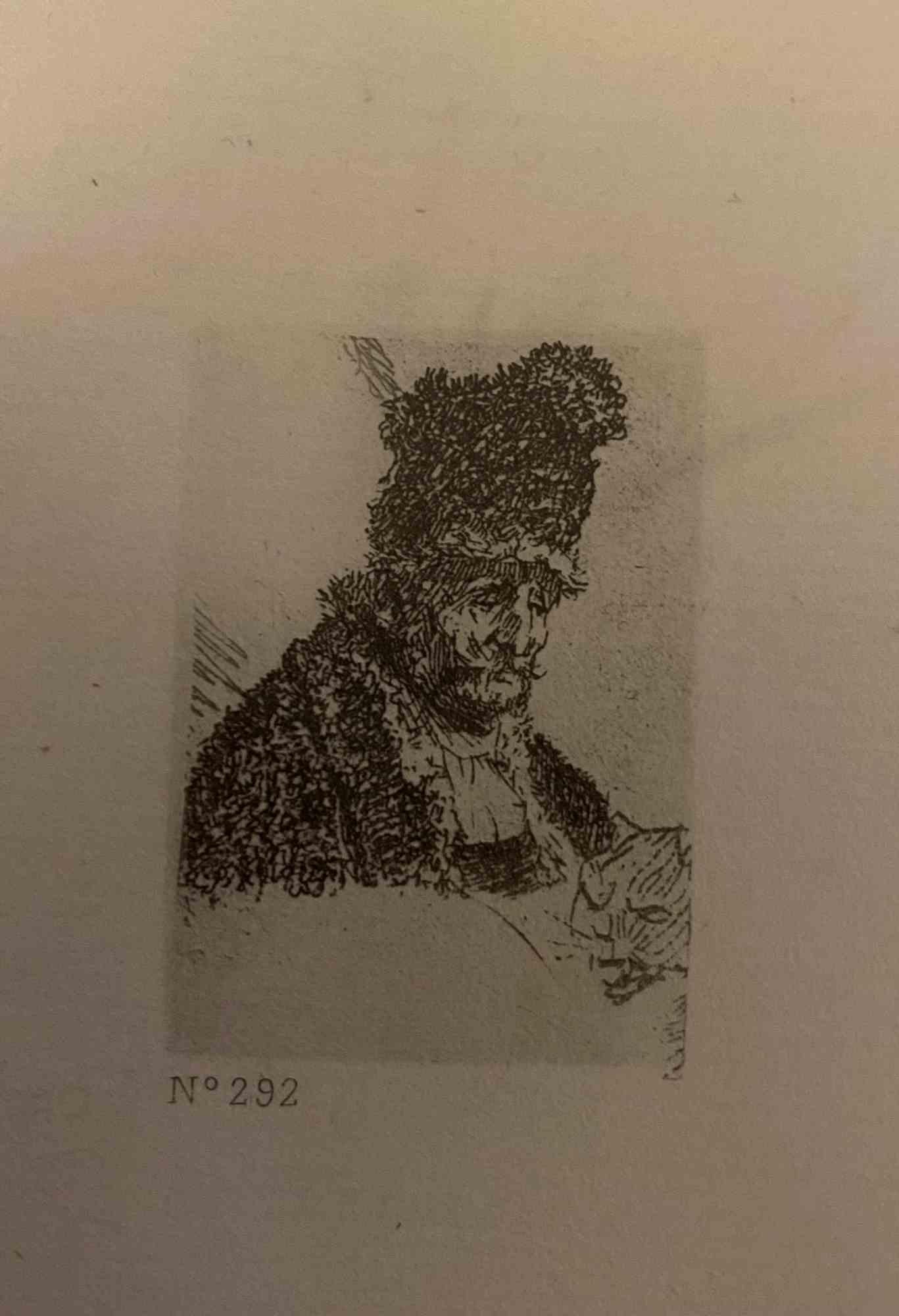 Charles Amand Durand Portrait Print – Orientalischer Kopf – Radierung nach Rembrandt – 19. Jahrhundert