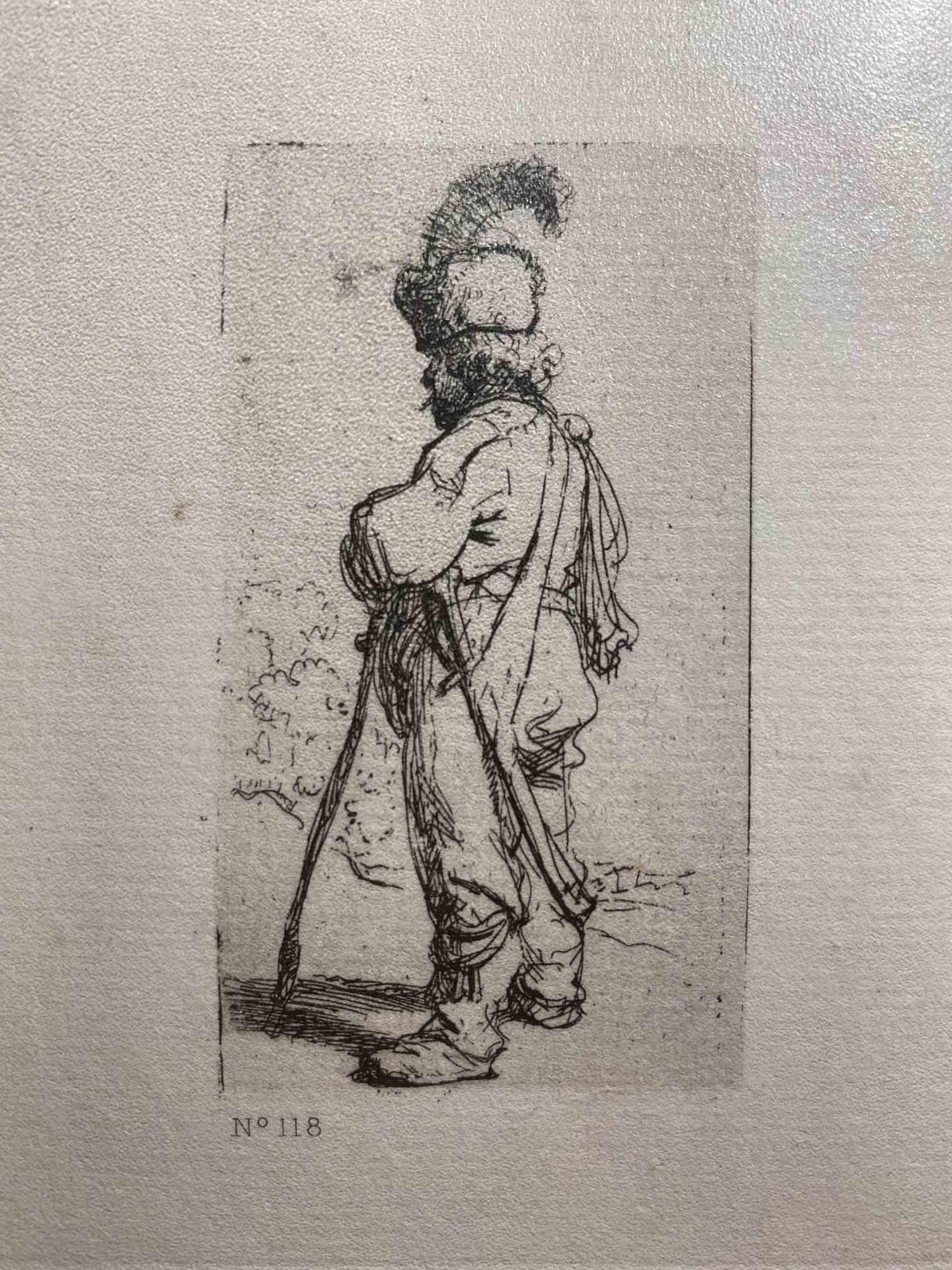 Charles Amand Durand Figurative Print - Polander Leaning on a Stick - Engraving after Rembrandt - 19th Century