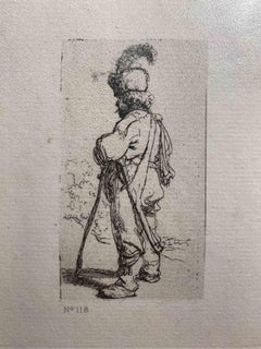 Pologne allongé sur un bâton - gravure d'après Rembrandt - 19e siècle