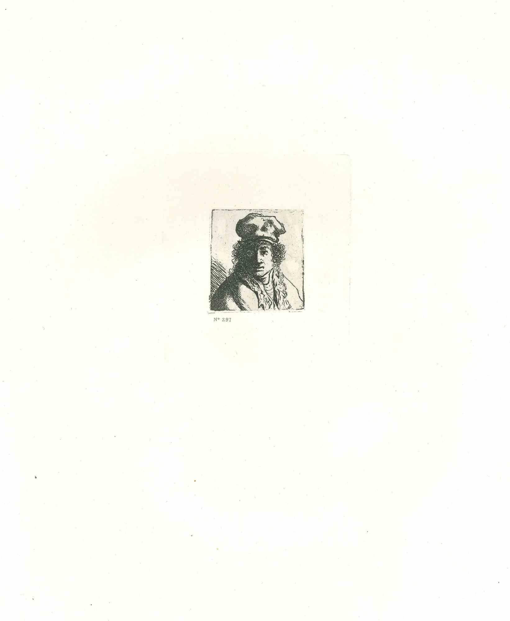 Portrait - eau-forte d'après Rembrandt - XIXe siècle - Print de Charles Amand Durand